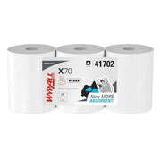 WypAll Power Clean X70 Medium Duty Cloths (41702), Center Pull Roll, Long Lasting, White, 3 Rolls