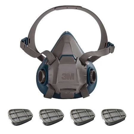 Half Mask Respirator Kit: 4 Cartridges Included, 6500 Series, Organic Vapor (OV), Bayonet, Size L