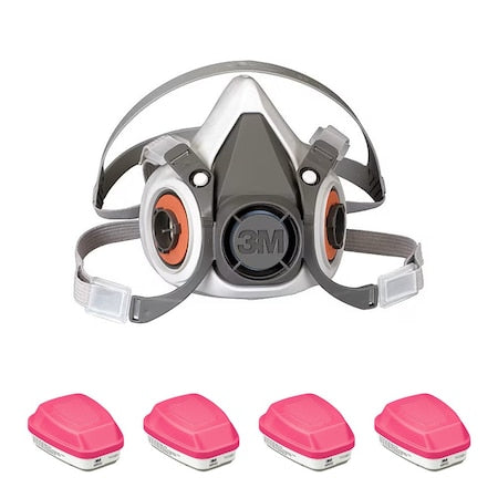Respirator and Filter Combo Kit, 6000, Acid Gas (AG), P100, Bayonet, Size, M 4 Cartridges Included