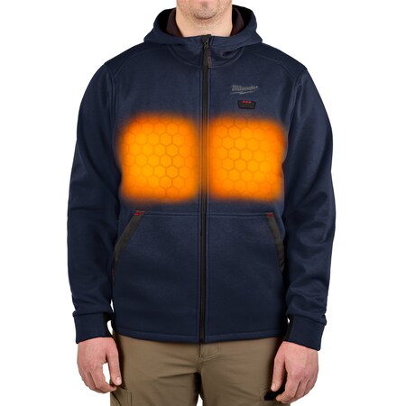 Men's Heated Hoodie, Up to 8 hours Time, Zipper Closure, Blue, Size 3XL