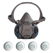Half Mask Respirator Kit: 4 Cartridges Included, 6500 Series, P100 Filter, Bayonet, Silicone, Size S