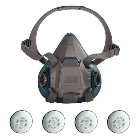 Half Mask Respirator Kit: 4 Cartridges Included, 6500 Series, P100 Filter, Bayonet, Silicone, Size M
