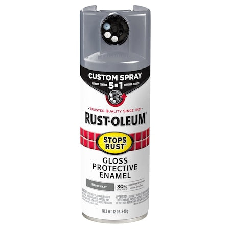 Rust Preventative Spray Paint, Smoke Gray, Gloss, Solvent, 12 Oz