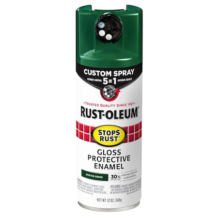 Rust Preventative Spray Paint, Hunter Green, Gloss, Solvent, 12 Oz
