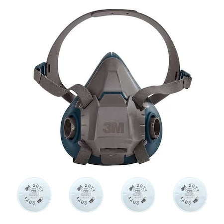 Half Mask Respirator Kit: 4 Cartridges Included, 6500 Series, P95 Filter, Silicone, Size M