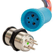22mm Push Button Switch - Off/(On) Momentary Contact - Blue/Red LED - 1' Lead