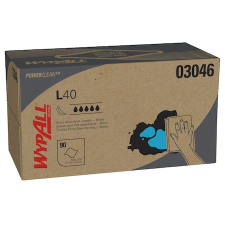 WypAll PowerClean L40 Extra Absorbent Towels (03046), Pop-Up Box, Limited Use Towels, White,PK9