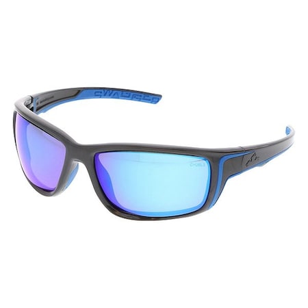 Swagger (SR4), Safety Glasses, Anti-Scratch, Blue Mirror Lens, Gun Metal Frame, Full-Frame, 1 PR