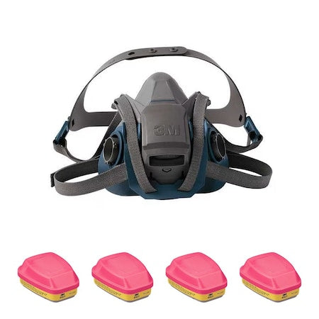 Half Mask Respirator Kit: 4 Cartridges Included, Rugged Comfort Quick Latch, (AG) (OV); P100, Size M