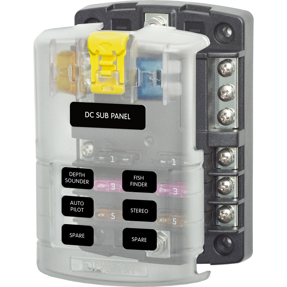 5025 ST Blade Fuse Block w/Cover - 6 Circuit w/Negative Bus