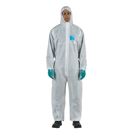 Disposable Coverallss, Hooded Coverall, 4XL, SMS, Elastic Wrist, Elastic Ankle, Serged Seam, White