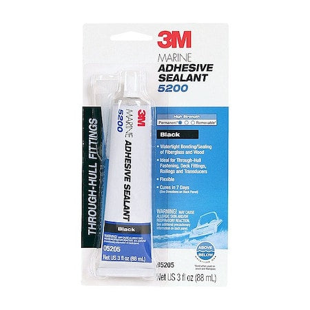 Polyurethane Adhesive Sealant, 3 oz, Tube, Black, Polyurethane Base, 5200