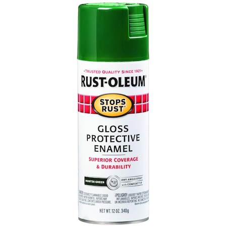 Spray Paint, Hunter Green, Gloss, Solvent, 12 oz.