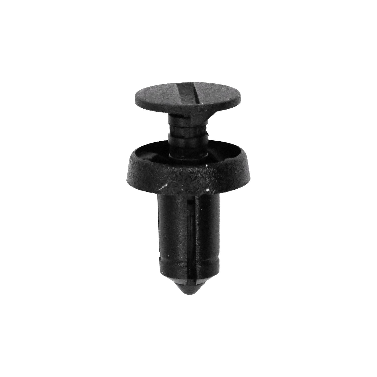 Push-Type Retainer; Head Diameter : 12mm, Stem Length: 10mm, Fits Into 6mm Hole, Black Nylon