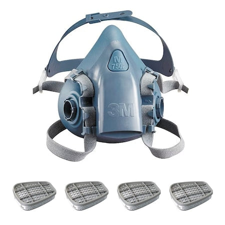 Half Mask Respirator Kit: 4 Cartridges Included, Acid Gas (AG), 7500 Series, Bayonet, Size M