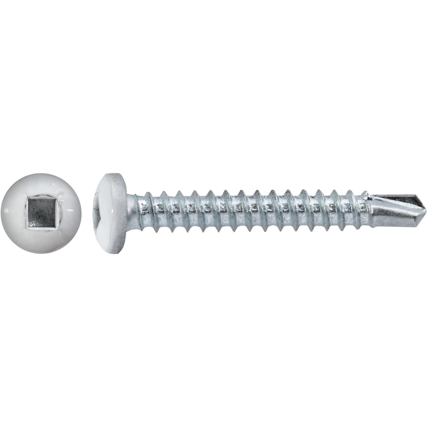 #6 x 1" Square Pan Self-Drilling Tek Zinc White Painted Head RV Screws
