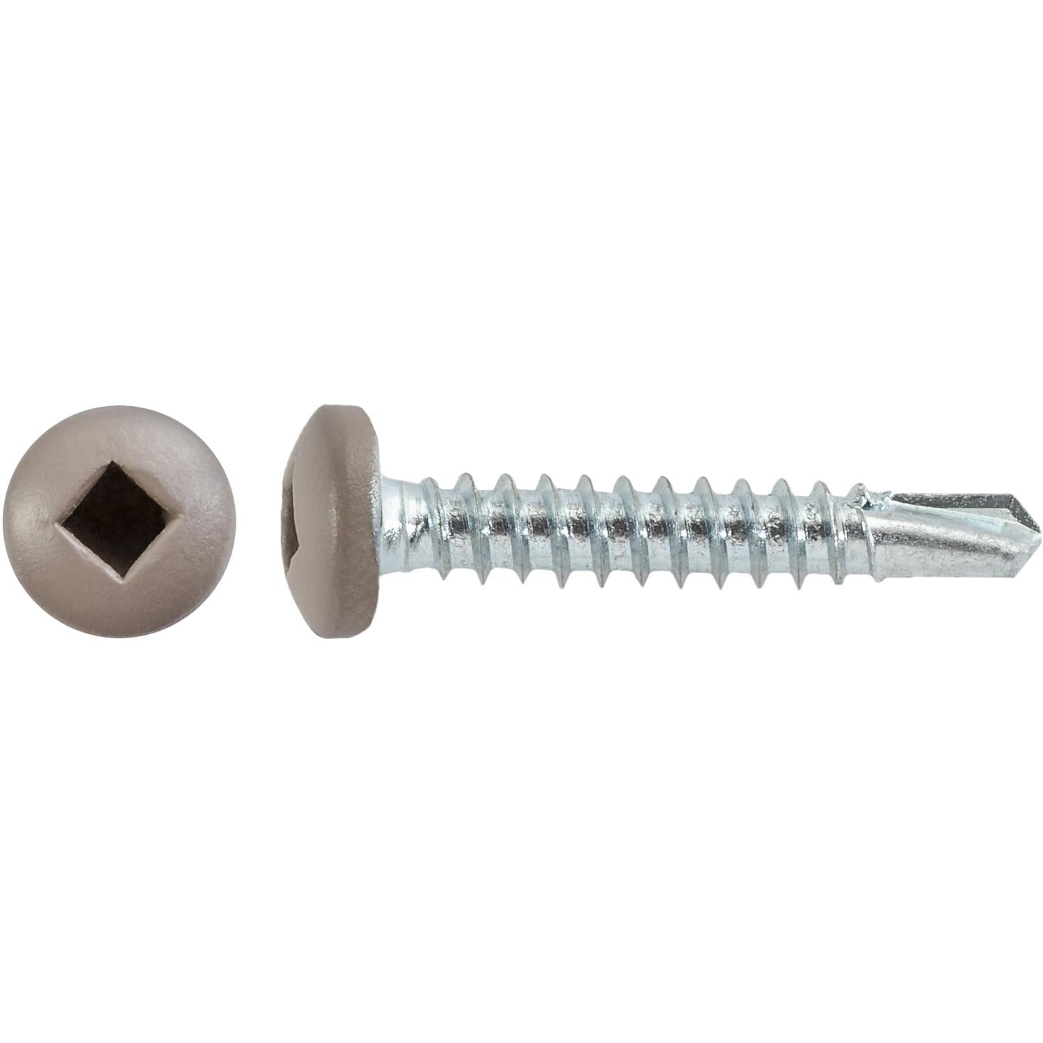 #8 x 1" Square Pan Self-Drilling Tek Zinc Tan Painted Head RV Screws