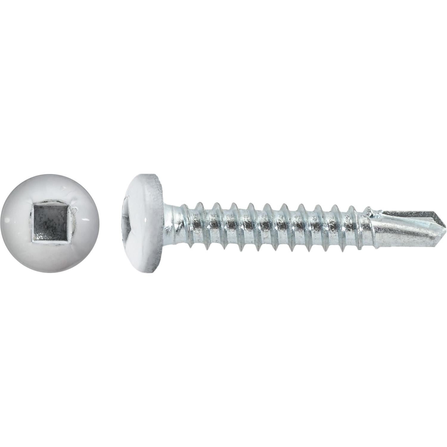 #8 x 1" Square Pan Self-Drilling Tek Zinc White Painted Head RV Screws
