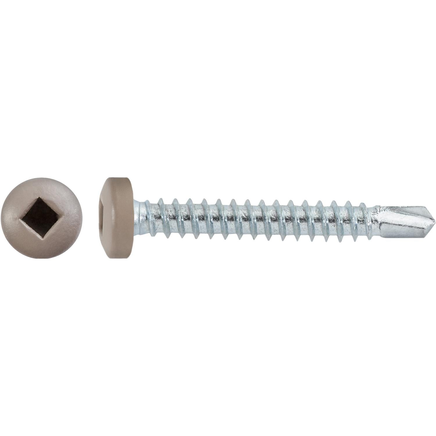 #8 x 1-1/4" Square Pan Self-Drilling Tek Zinc Tan Painted Head RV Screws