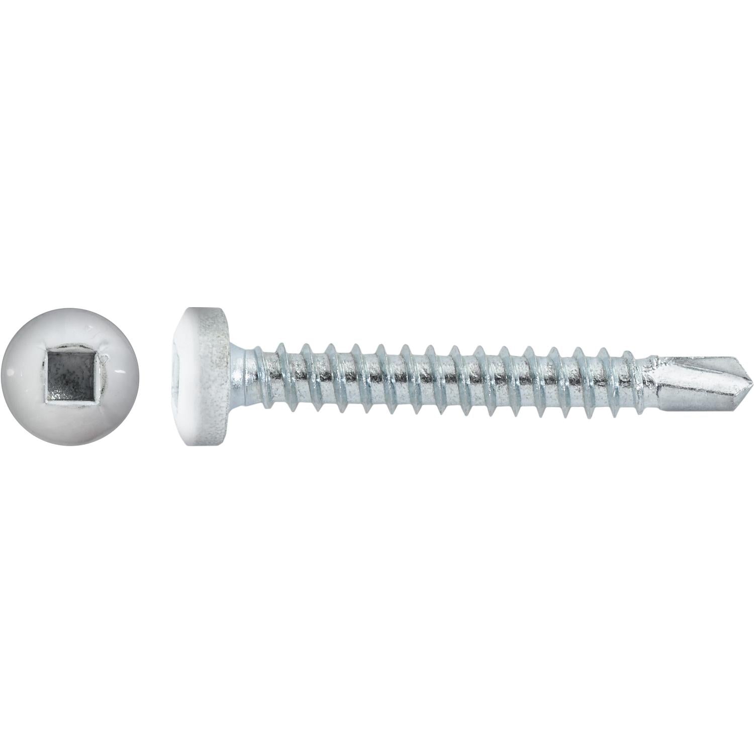 #8 x 1-1/4" Square Pan Self-Drilling Tek Zinc White Painted Head RV Screws