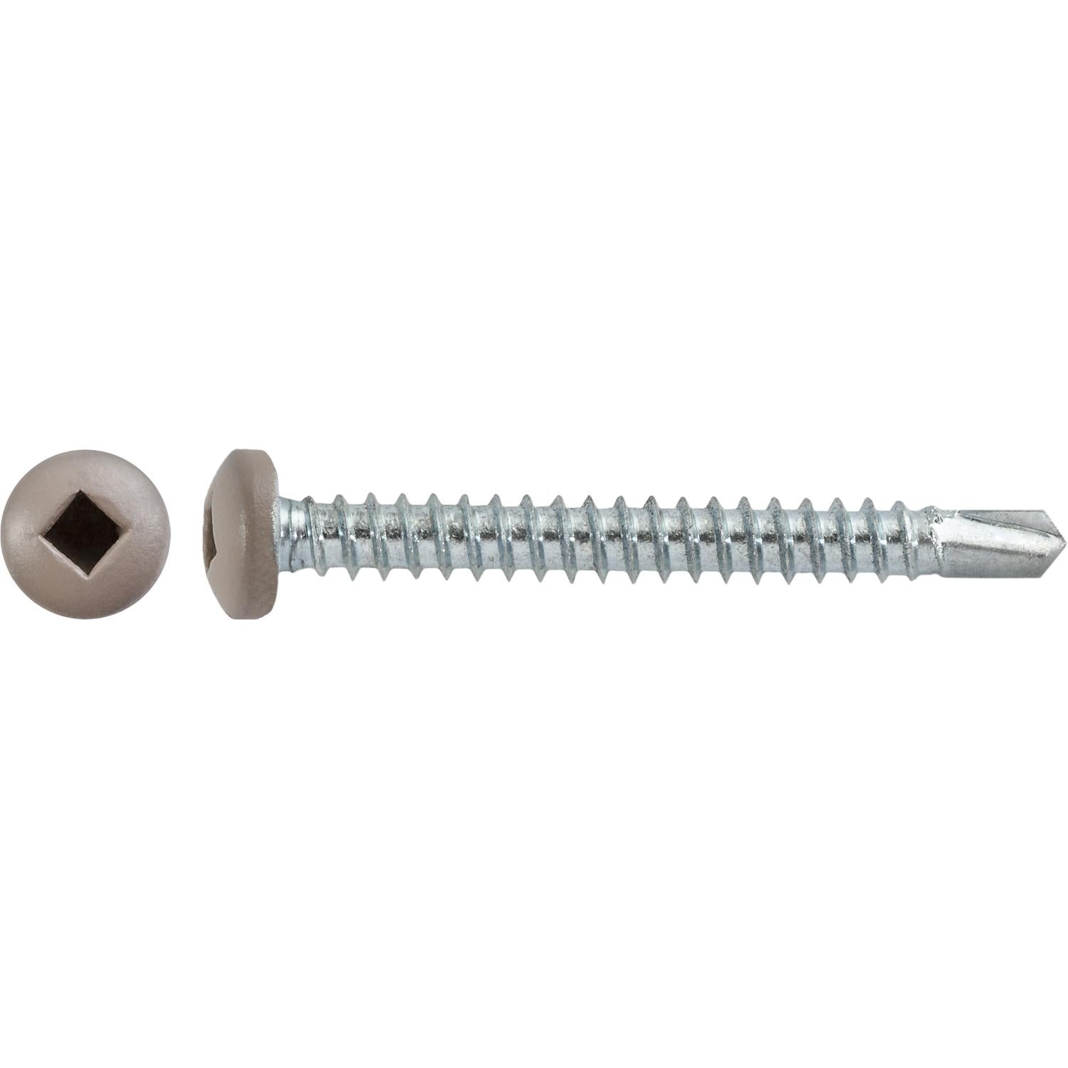 #8 x 1-1/2" Square Pan Self-Drilling Tek Zinc Tan Painted Head RV Screws