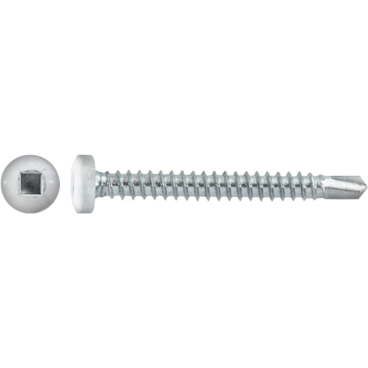 #8 x 1-1/2" Square Pan Self-Drilling Tek Zinc White Painted Head RV Screws