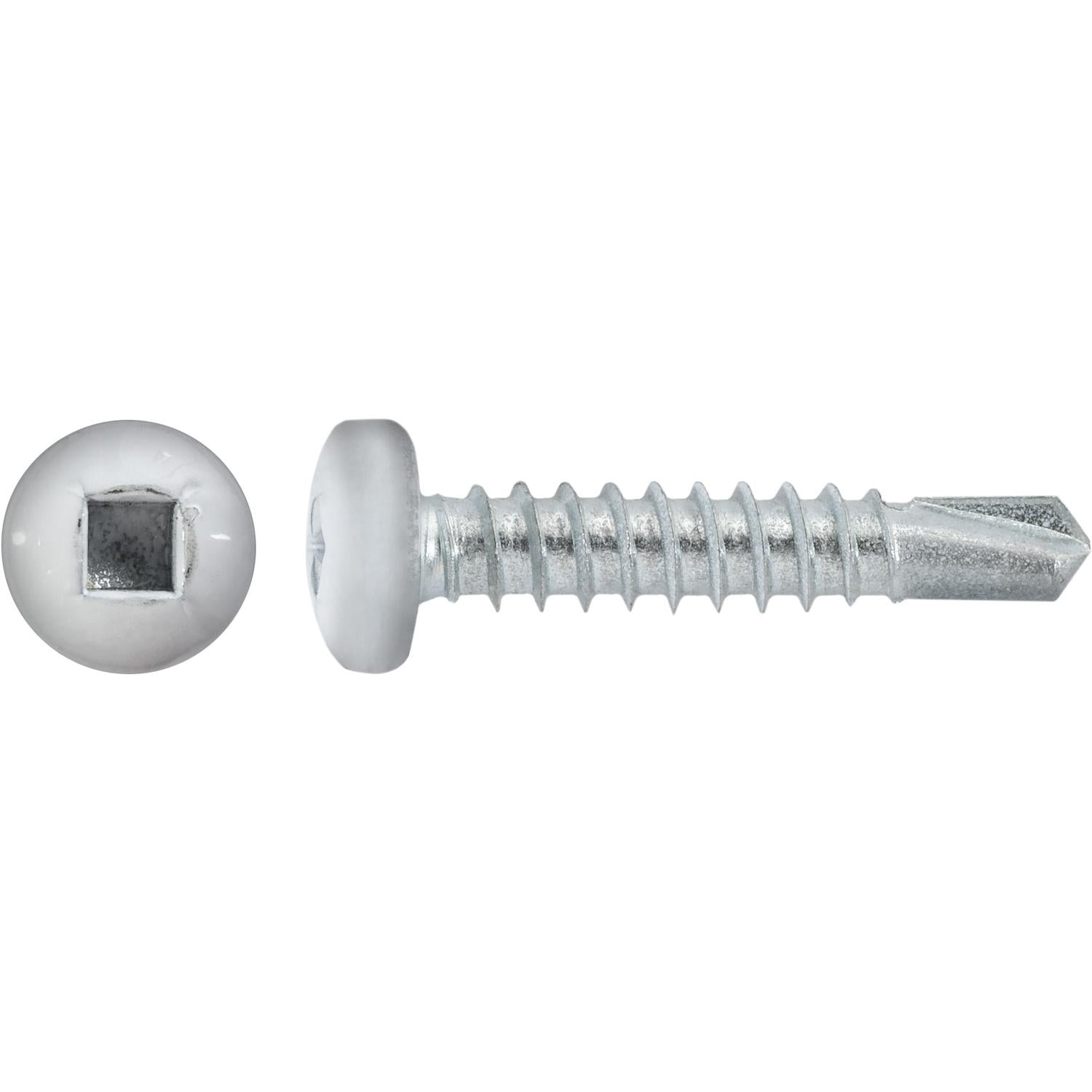 #10 x 1" Square Pan Self-Drilling Tek Zinc White Painted Head RV Screws