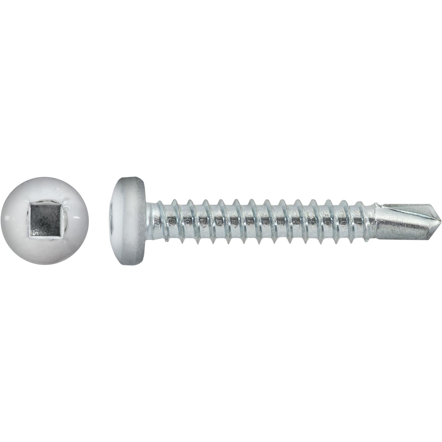 #10 x 1-1/4" Square Pan Self-Drilling Tek Zinc White Painted Head RV Screws