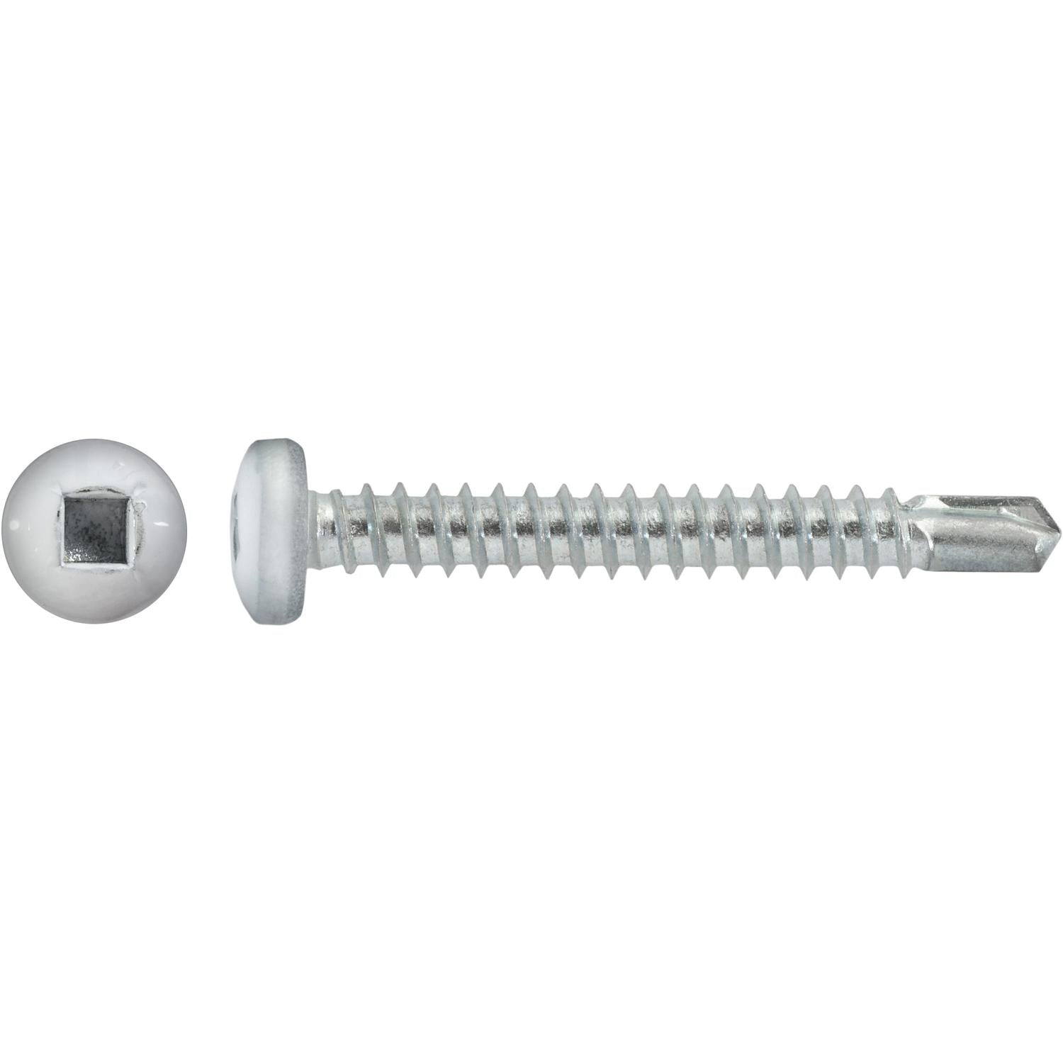 #10 x 1-1/2" Square Pan Self-Drilling Tek Zinc White Painted Head RV Screws