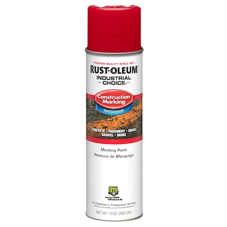 Construction Marking Paint, 17 oz., Safety Red, Water -Based