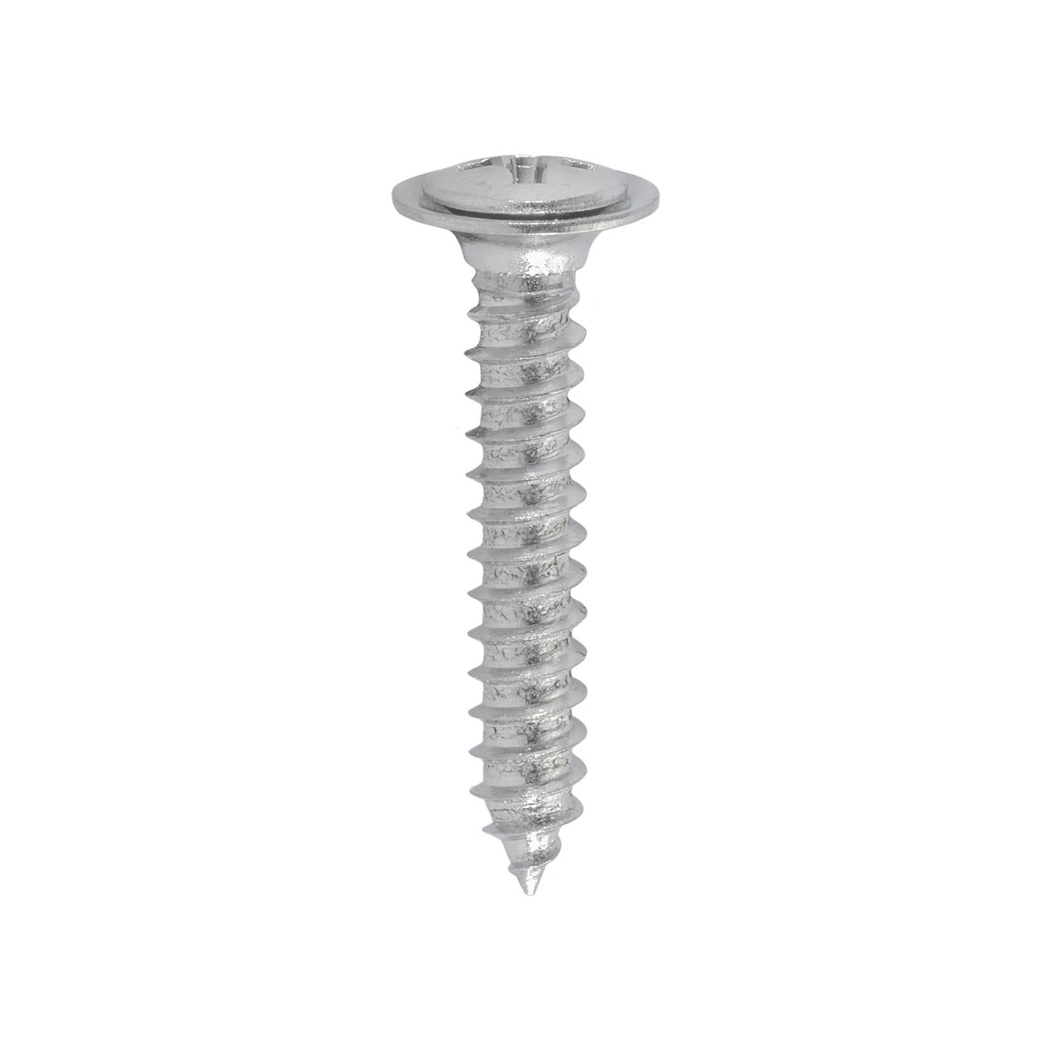 Phillips Oval Head Sems Flush Washer Tapping Screw #8 x 1" - Chrome