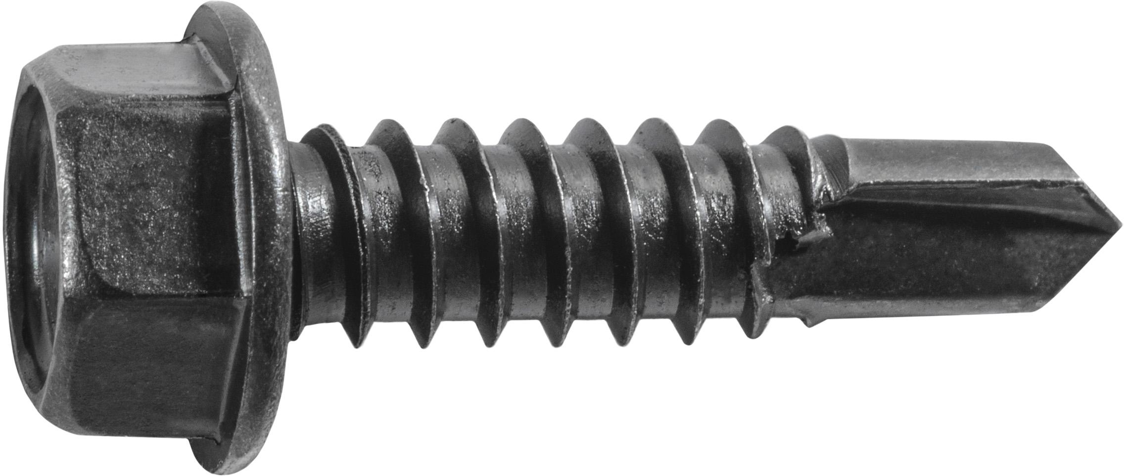 Hex Washer Head Tapping Screw with Tek Point #14 x 1" - Black