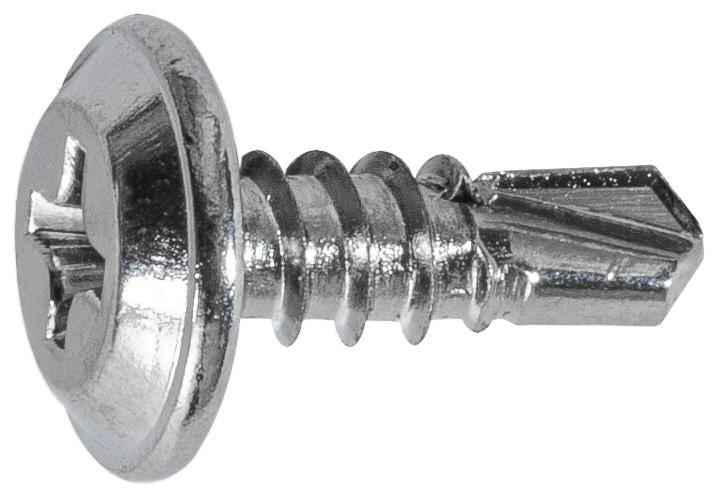 Phillips Washer Head Tapping Screw with Tek Point #8 x 1/2" - Chrome