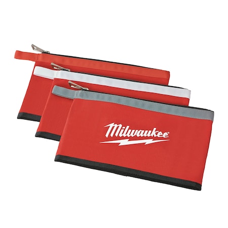 Canvas Zipper Pouches, Red, 3-Pack