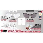 Checklite(R) CL4 Reader Safety Glasses, Gray/Black Wraparound Frame, 2.5 Diopter, Gray Lens