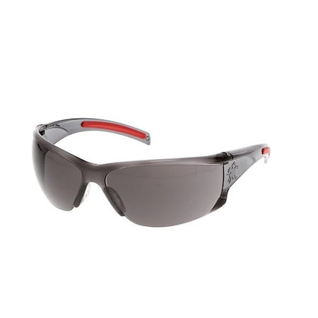 Hulk HK1, Safety Glasses, Anti-Scratch, Gray Lens, Smoke/Red Frame, Frameless, 1 PR