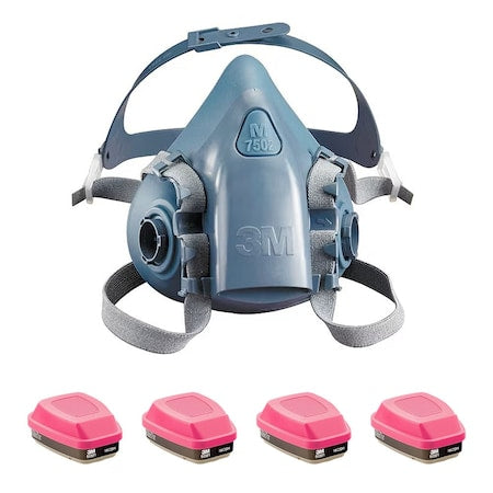 Half Mask Respirator Kit: 4 Organic Vapor P100 Cartridges Included, Silicone, S Mask Size