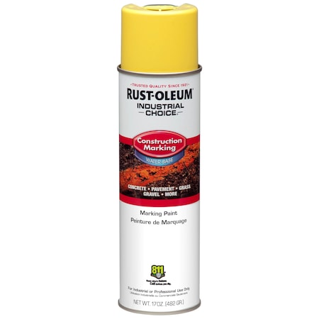 Construction Marking Paint, 17 oz., High Visibility Yellow, Water -Based