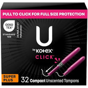 Sanitary Tampons, U Click, KOTEX, Heavy, Form Fitting Grooves, 32/Pack, 6 PK