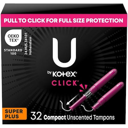 Sanitary Tampons, U Click, KOTEX, Heavy, Form Fitting Grooves, 32/Pack, 6 PK