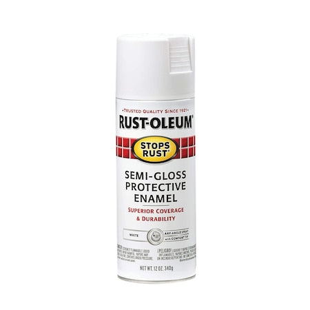 Spray Paint, White, Semi-Gloss, Solvent, 12 oz.