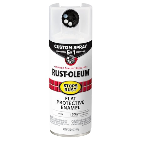Rust Preventative Spray Paint, White, Flat, Solvent, 12 Oz