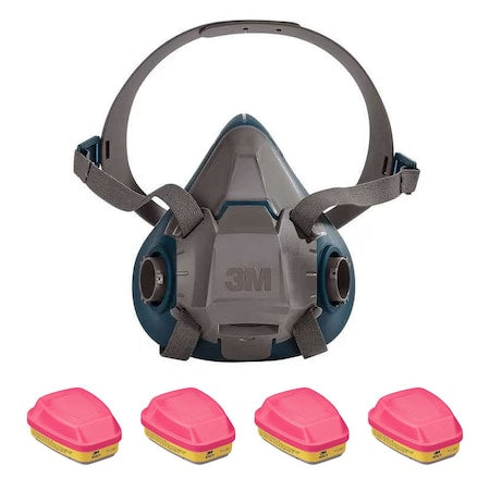 Half Mask Respirator Kit: 4 Cartridges Included, Rugged Comfort 6500 Series, (AG) (OV);P100, Size L
