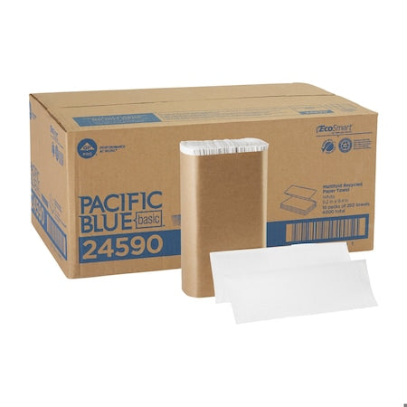 Pacific Blue Basic Multifold Paper Towels, 1 Ply, 250 Sheets, White, 16 PK