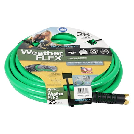5/8 in ID x 25 ft L Weatherflex Medium Duty Garden Hose, PVC Tube, Green