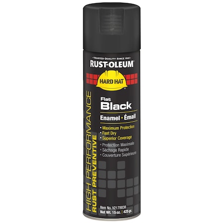 Rust Preventative Spray Paint, Black, Flat, Solvent, 15 oz