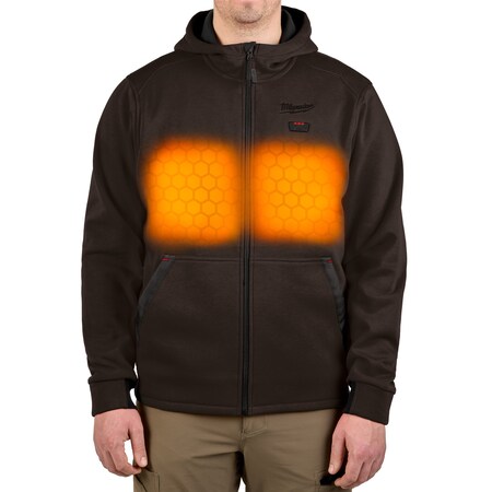Men's Heated Hoodie, Up to 8 hours Time, Zipper Closure, Brown, Size L