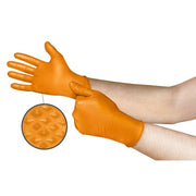 Mega Texture, Disposable Gloves, 5.1 mil Palm, Nitrile, Powder-Free, L, 100 PK, Orange