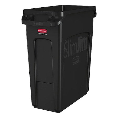 Slim Jim 16 gal Rectangular Slim-Profile Plastic Can, Black, None, Plastic, 11 in