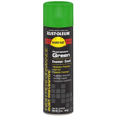 Rust Preventative Spray Paint, Fluorescent Green, Fluorescent, Solvent, 14 oz